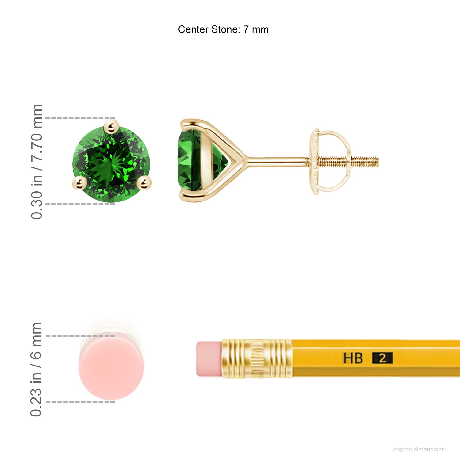 7mm Labgrown Lab-Grown Martini-Set Round Emerald Stud Earrings in Yellow Gold - ruler