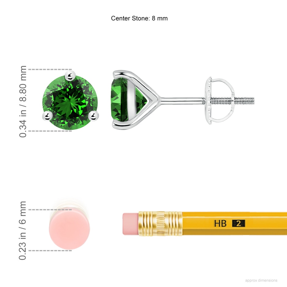 8mm Labgrown Lab-Grown Martini-Set Round Emerald Stud Earrings in P950 Platinum ruler