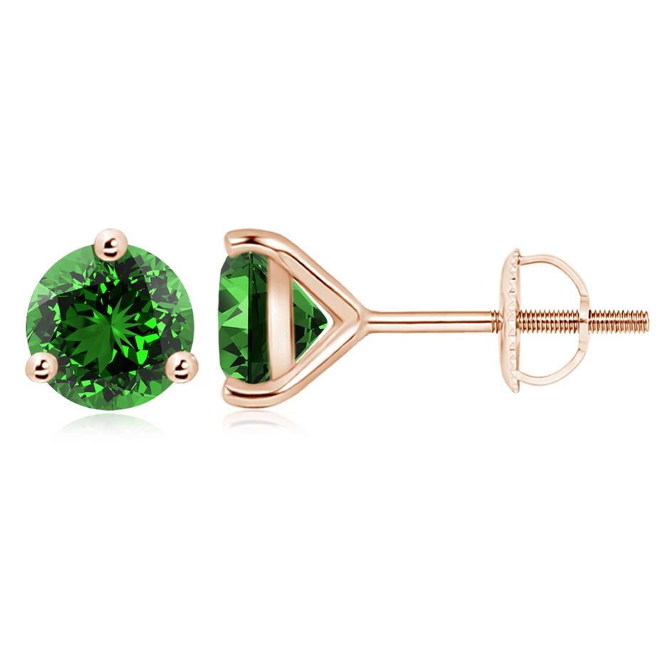 9mm Labgrown Lab-Grown Martini-Set Round Emerald Stud Earrings in 18K Rose Gold 