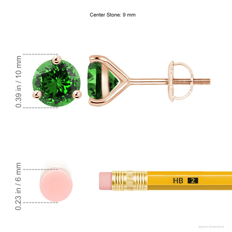 9mm Labgrown Lab-Grown Martini-Set Round Emerald Stud Earrings in 18K Rose Gold ruler