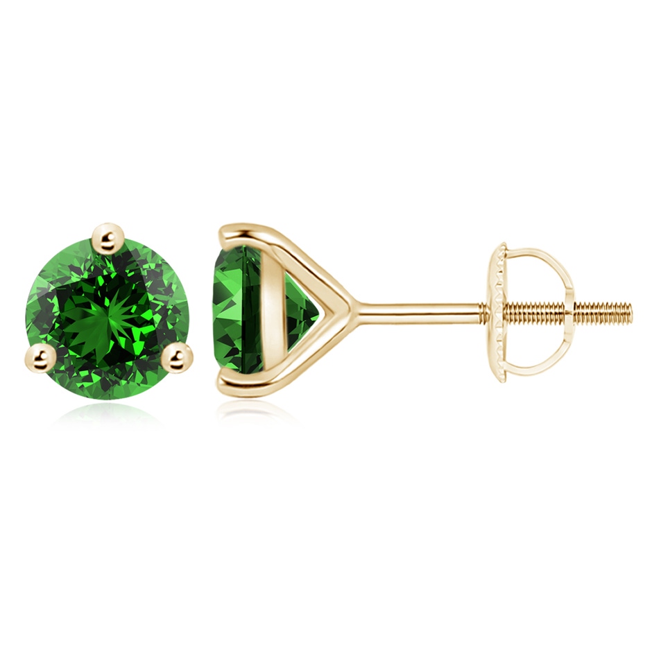 9mm Labgrown Lab-Grown Martini-Set Round Emerald Stud Earrings in 18K Yellow Gold 