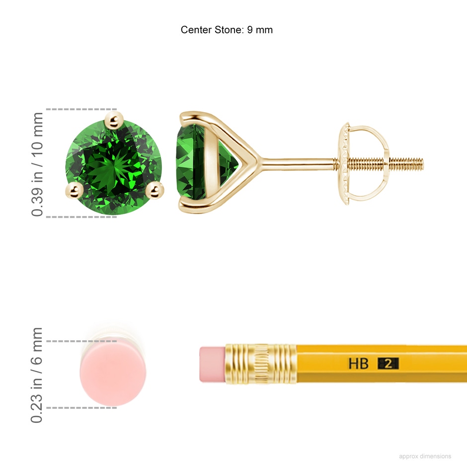 9mm Labgrown Lab-Grown Martini-Set Round Emerald Stud Earrings in 18K Yellow Gold ruler