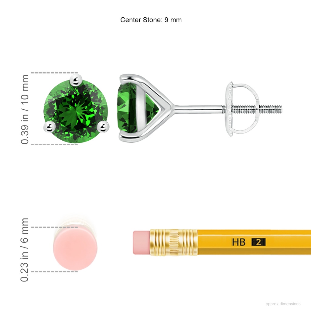 9mm Labgrown Lab-Grown Martini-Set Round Emerald Stud Earrings in P950 Platinum ruler