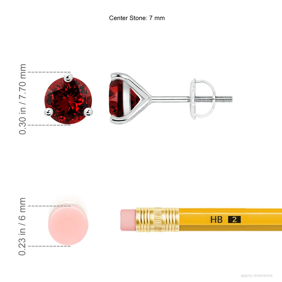 7mm Labgrown Lab-Grown Martini-Set Round Ruby Stud Earrings in P950 Platinum ruler