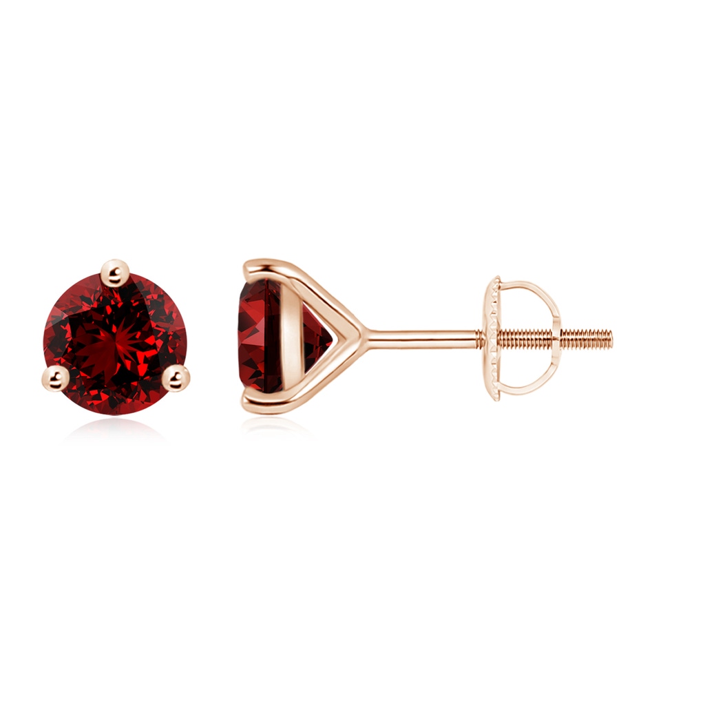 7mm Labgrown Lab-Grown Martini-Set Round Ruby Stud Earrings in Rose Gold