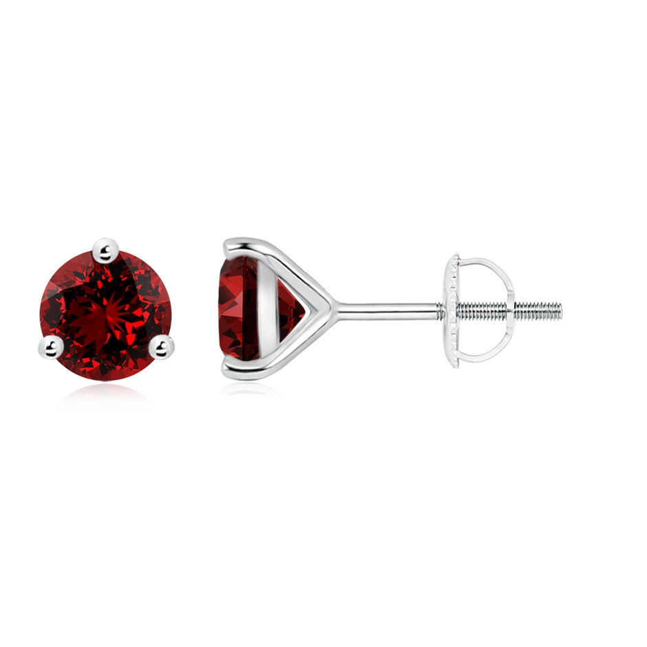 7mm Labgrown Lab-Grown Martini-Set Round Ruby Stud Earrings in White Gold 