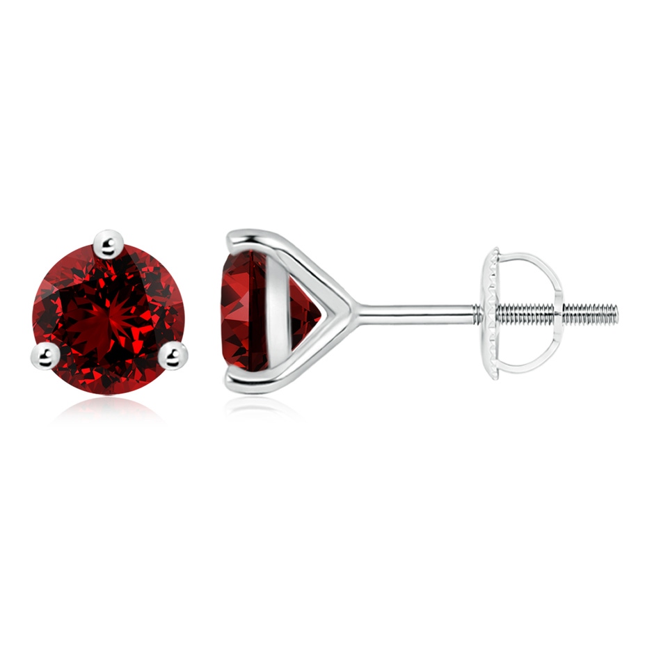 8mm Labgrown Lab-Grown Martini-Set Round Ruby Stud Earrings in 18K White Gold 