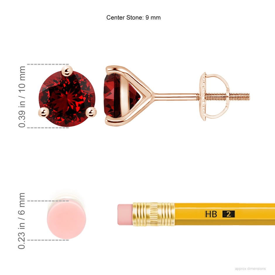 9mm Labgrown Lab-Grown Martini-Set Round Ruby Stud Earrings in Rose Gold ruler
