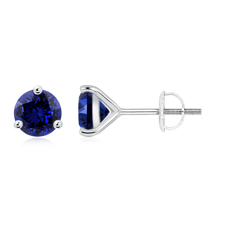 7mm Labgrown Lab-Grown Martini-Set Round Blue Sapphire Stud Earrings in 18K White Gold 