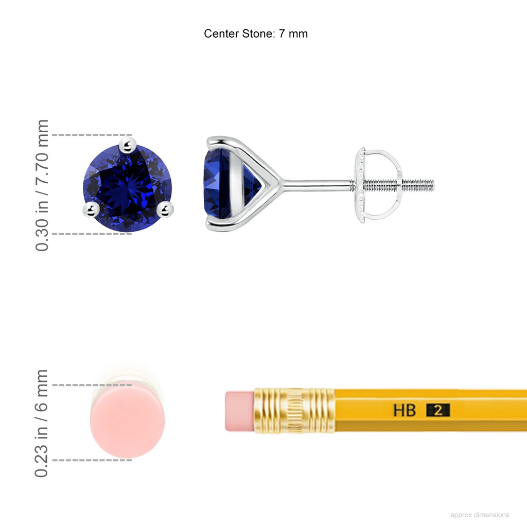 7mm Labgrown Lab-Grown Martini-Set Round Blue Sapphire Stud Earrings in White Gold ruler