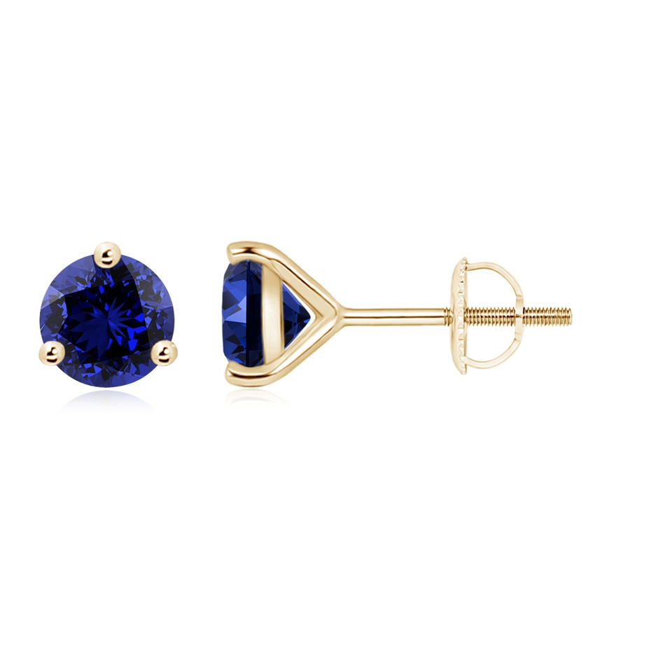7mm Labgrown Lab-Grown Martini-Set Round Blue Sapphire Stud Earrings in Yellow Gold 