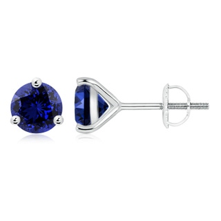 8mm Labgrown Lab-Grown Martini-Set Round Blue Sapphire Stud Earrings in 10K White Gold