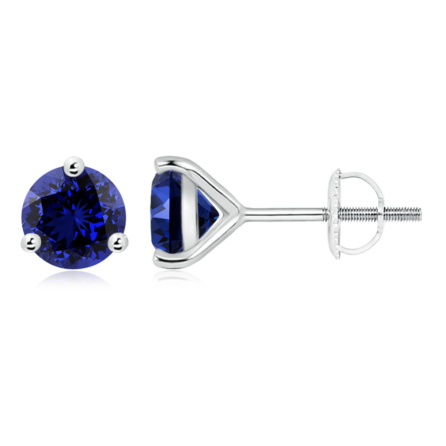 8mm Labgrown Lab-Grown Martini-Set Round Blue Sapphire Stud Earrings in 18CT White Gold