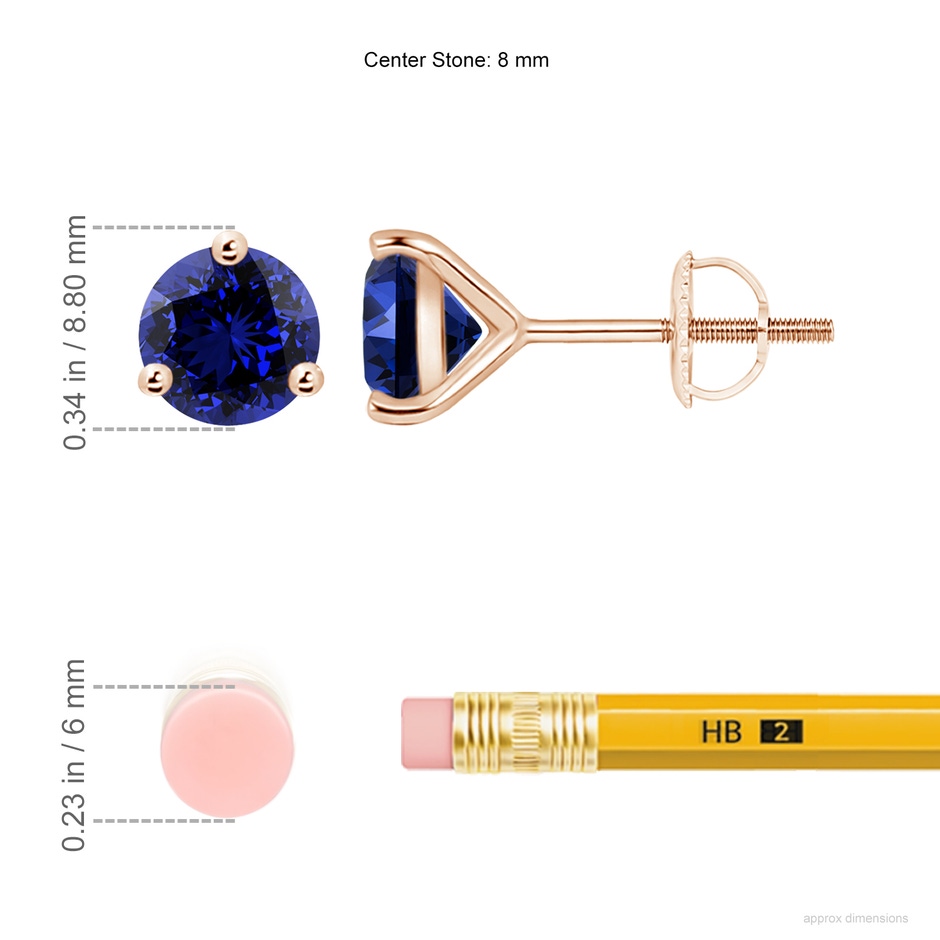 8mm Labgrown Lab-Grown Martini-Set Round Blue Sapphire Stud Earrings in Rose Gold ruler