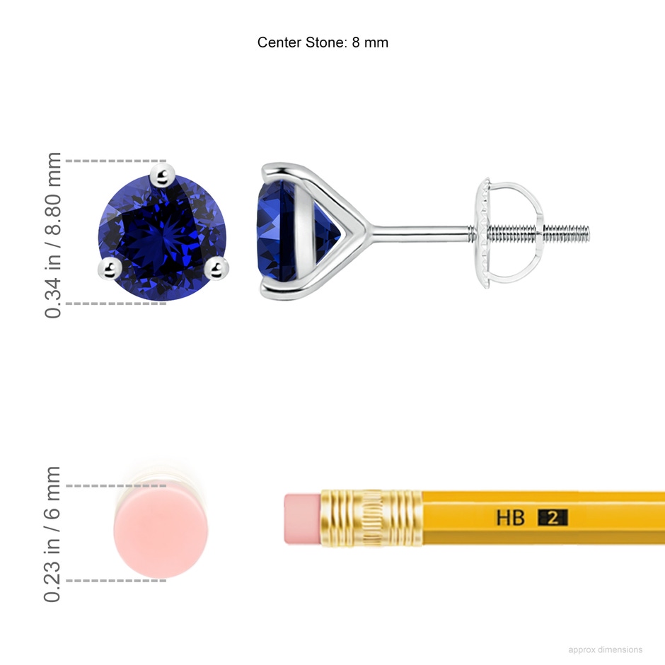 8mm Labgrown Lab-Grown Martini-Set Round Blue Sapphire Stud Earrings in White Gold ruler