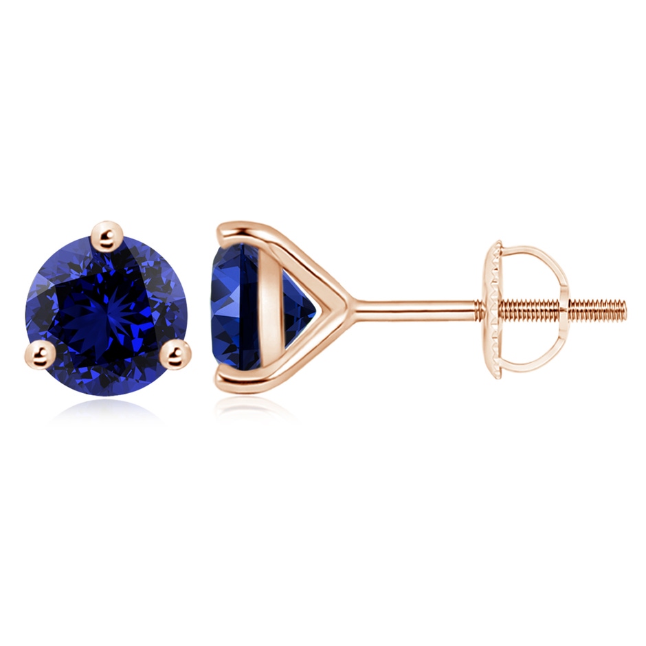 9mm Labgrown Lab-Grown Martini-Set Round Blue Sapphire Stud Earrings in 18K Rose Gold 