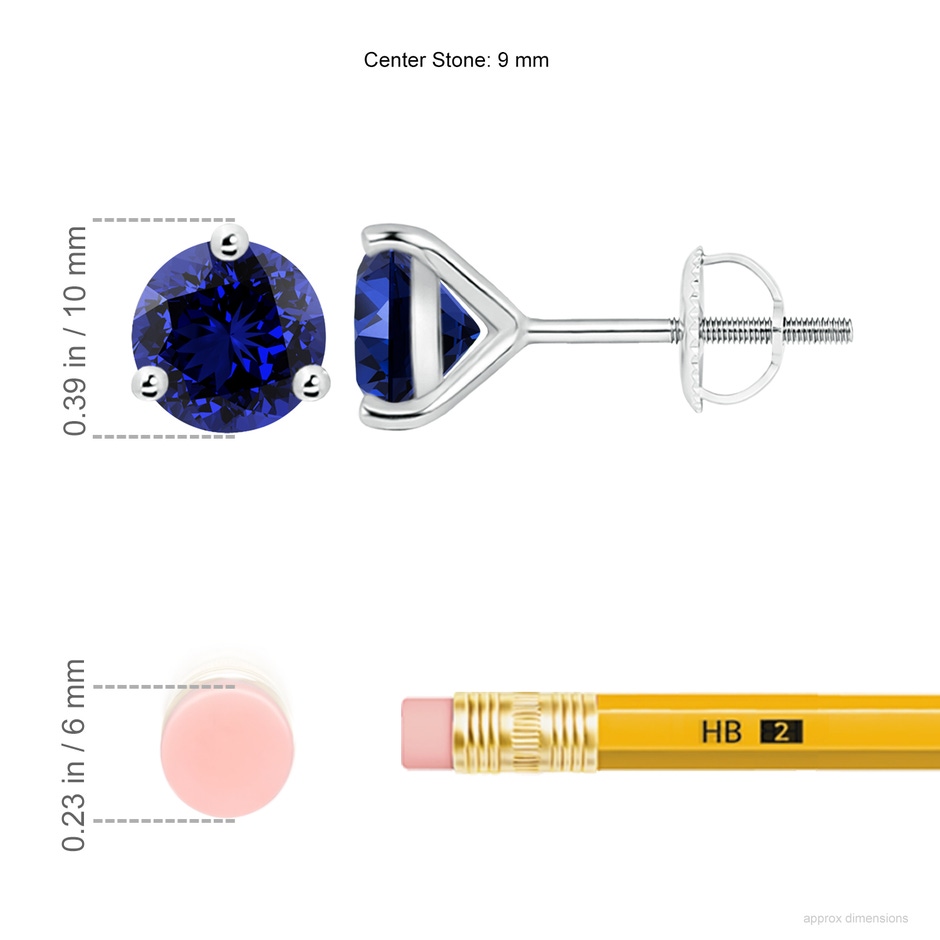9mm Labgrown Lab-Grown Martini-Set Round Blue Sapphire Stud Earrings in 18K White Gold ruler
