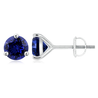 9mm Labgrown Lab-Grown Martini-Set Round Blue Sapphire Stud Earrings in White Gold