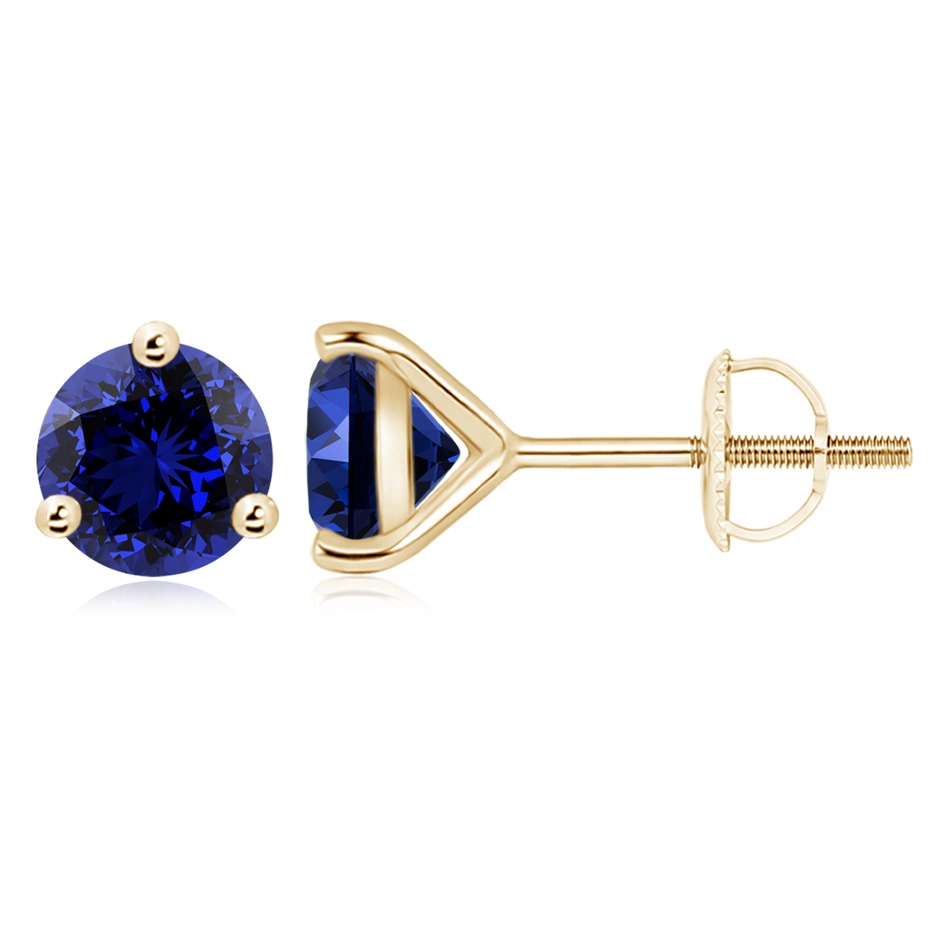 9mm Labgrown Lab-Grown Martini-Set Round Blue Sapphire Stud Earrings in Yellow Gold 