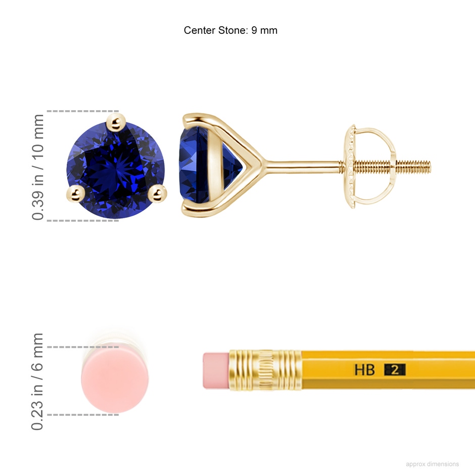 9mm Labgrown Lab-Grown Martini-Set Round Blue Sapphire Stud Earrings in Yellow Gold ruler