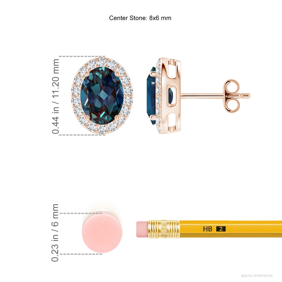 8x6mm Labgrown Oval Lab-Grown Alexandrite Studs with Diamond Halo in 18K Rose Gold ruler