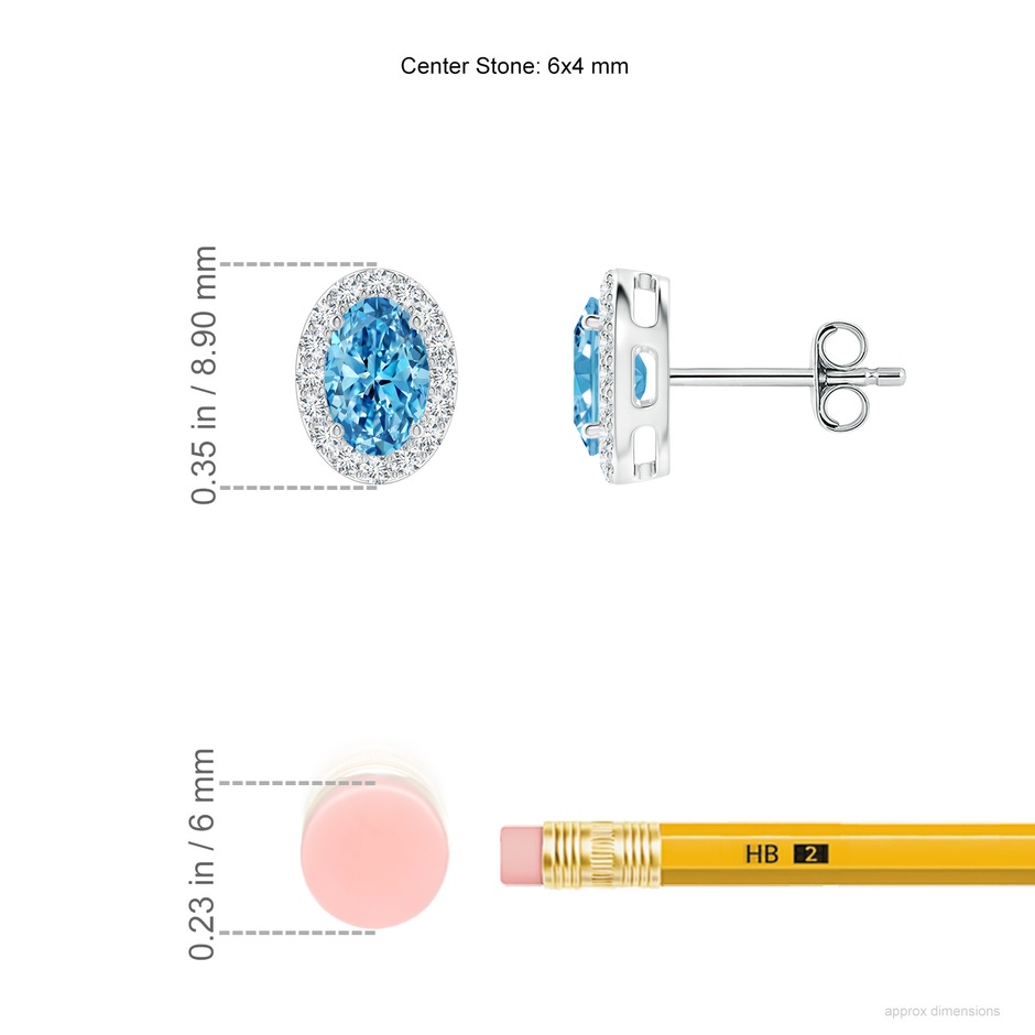 6x4mm Labgrown Oval Lab-Grown Fancy Intense Blue Diamond Studs with Halo in White Gold ruler