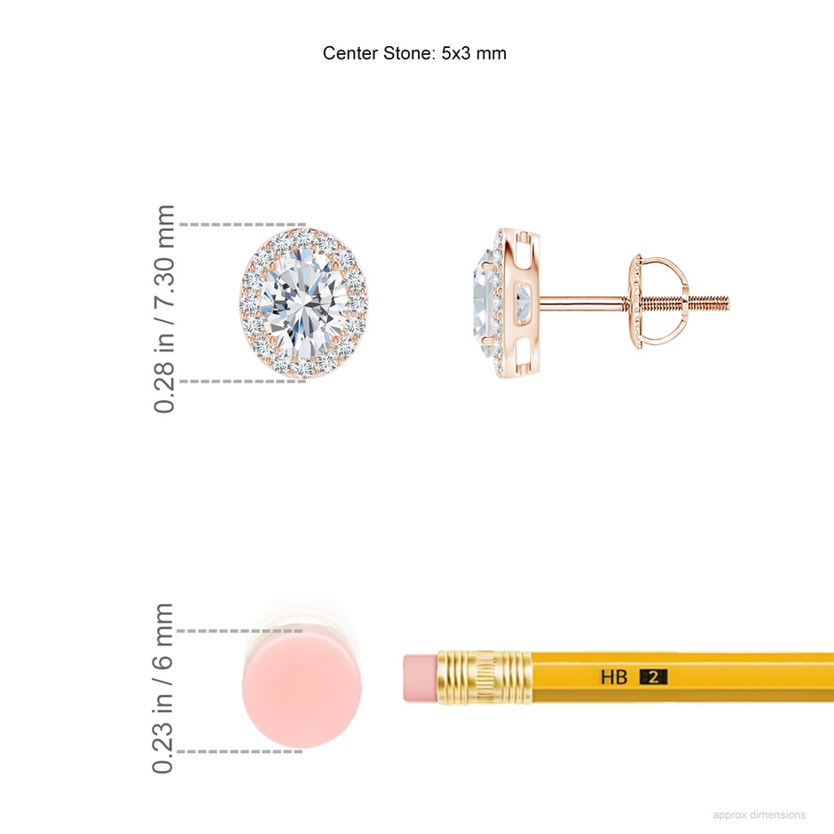 5x3mm FGVS Lab-Grown Oval Diamond Studs with Halo in Rose Gold ruler
