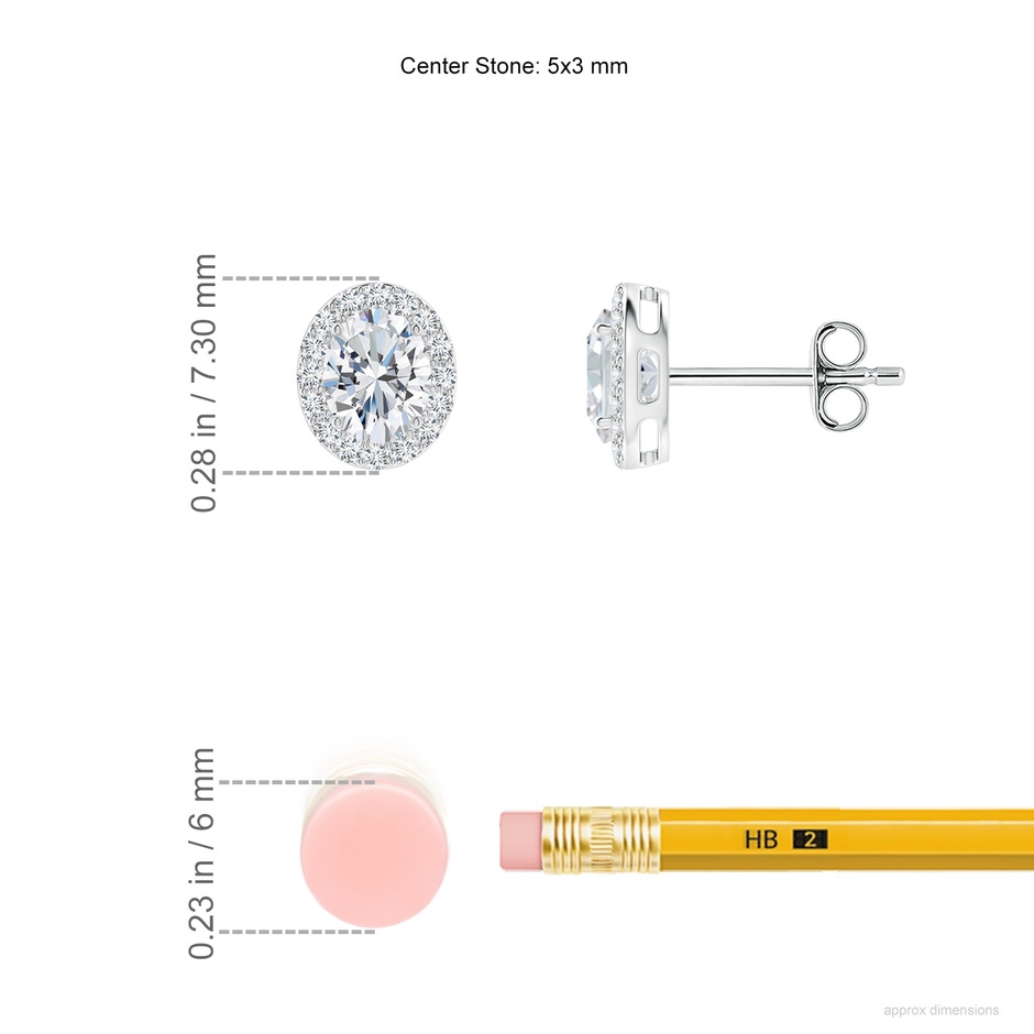 5x3mm FGVS Lab-Grown Oval Diamond Studs with Halo in S999 Silver ruler