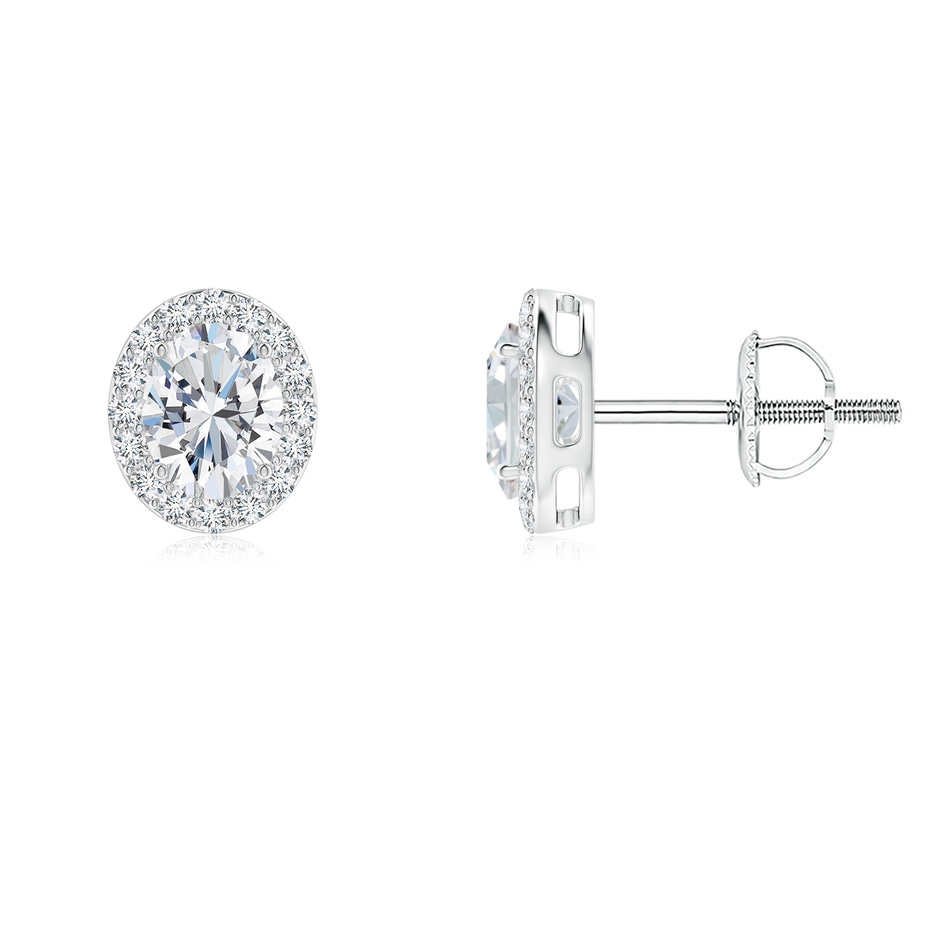 5x3mm FGVS Lab-Grown Oval Diamond Studs with Halo in White Gold 