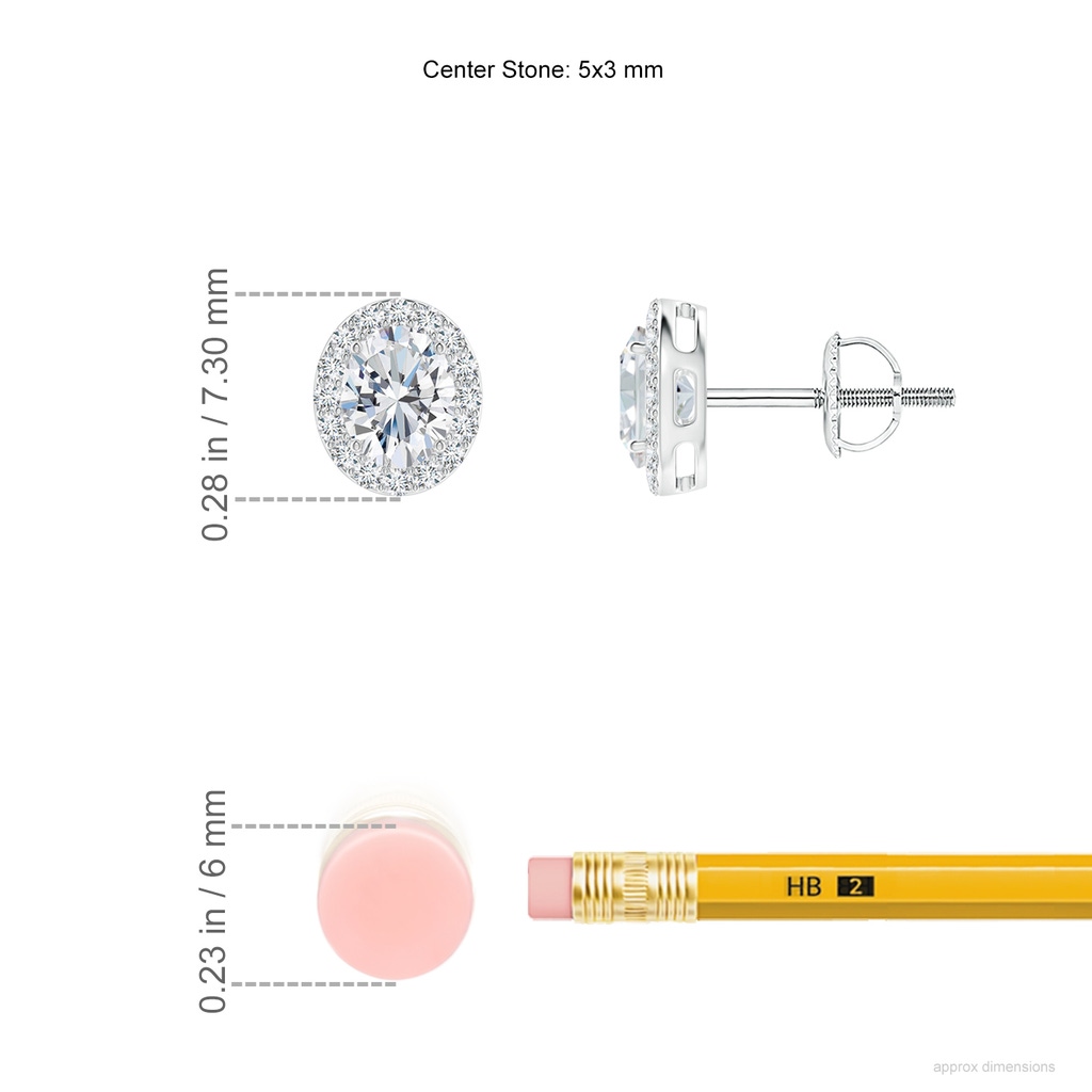 5x3mm FGVS Lab-Grown Oval Diamond Studs with Halo in White Gold ruler