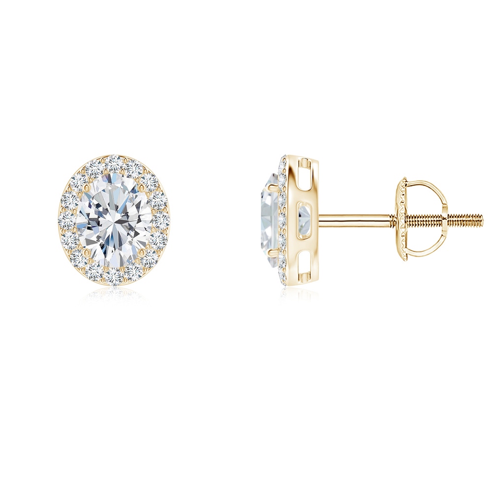 5x3mm FGVS Lab-Grown Oval Diamond Studs with Halo in Yellow Gold