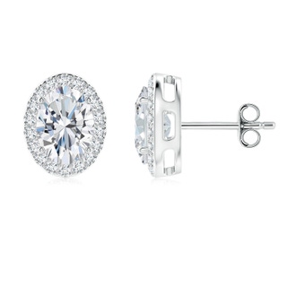 7.7x5.7mm FGVS Lab-Grown Oval Diamond Studs with Halo in S999 Silver