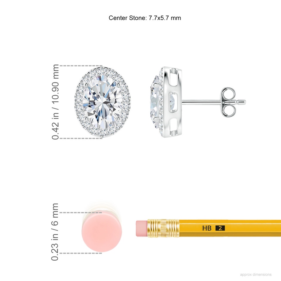 7.7x5.7mm FGVS Lab-Grown Oval Diamond Studs with Halo in S999 Silver ruler