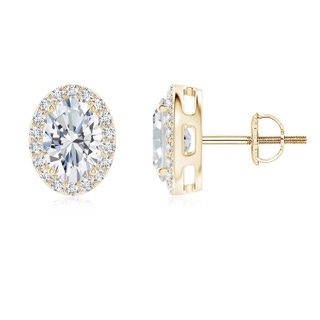 7x5mm FGVS Lab-Grown Oval Diamond Studs with Halo in 10K Yellow Gold