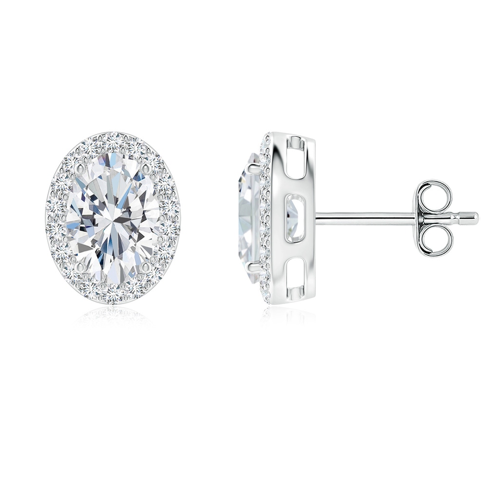 7x5mm FGVS Lab-Grown Oval Diamond Studs with Halo in S999 Silver