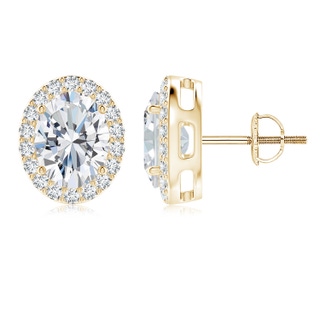 8.5x6.5mm FGVS Lab-Grown Oval Diamond Studs with Halo in 10K Yellow Gold