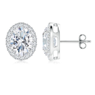 8.5x6.5mm FGVS Lab-Grown Oval Diamond Studs with Halo in S999 Silver