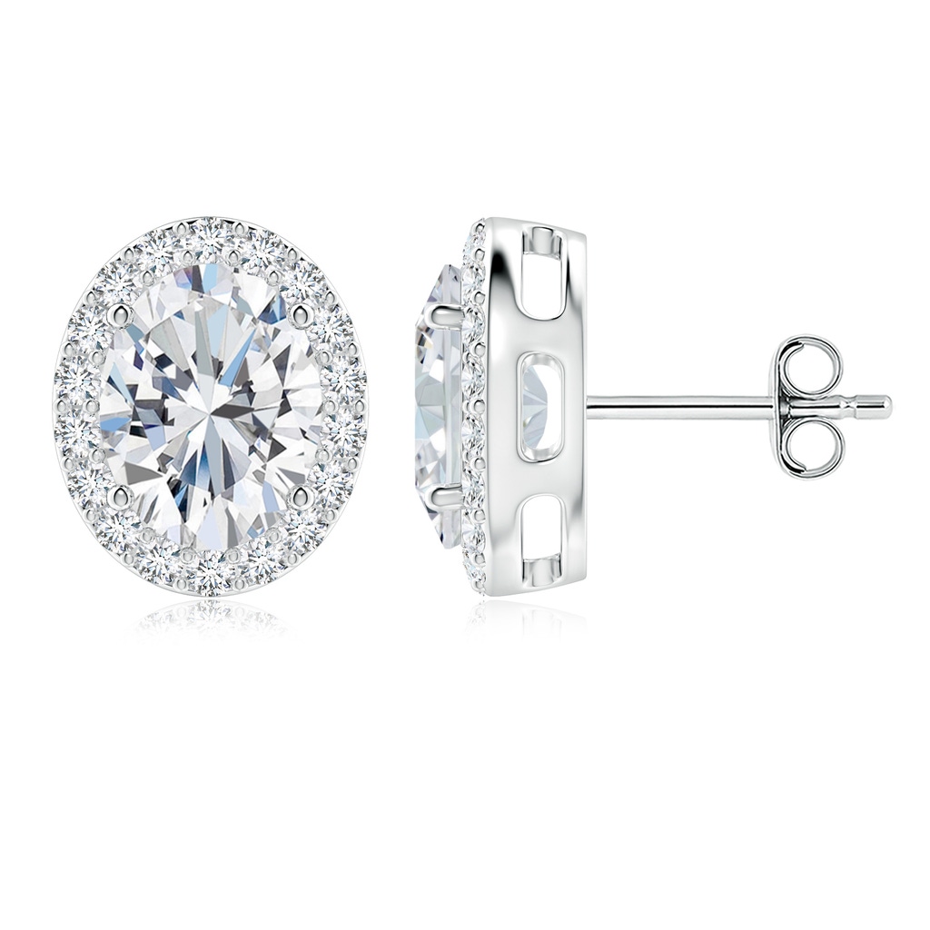 9x7mm FGVS Lab-Grown Oval Diamond Studs with Halo in S999 Silver