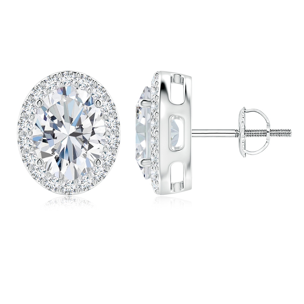 9x7mm FGVS Lab-Grown Oval Diamond Studs with Halo in White Gold