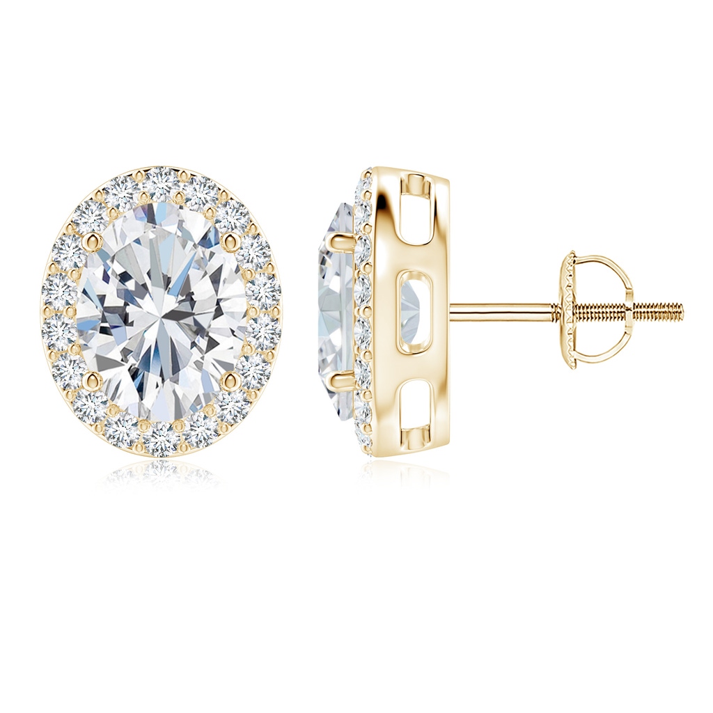 9x7mm FGVS Lab-Grown Oval Diamond Studs with Halo in Yellow Gold