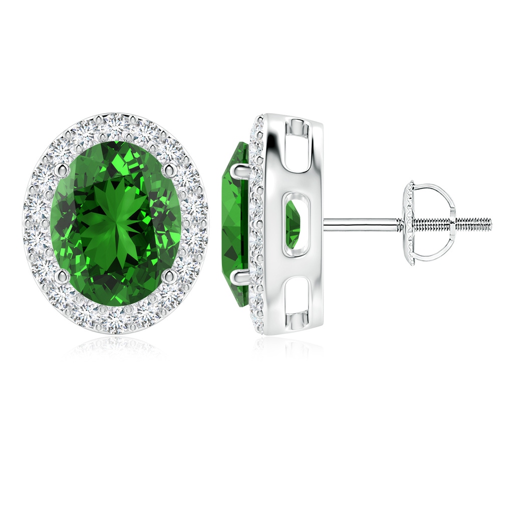10x8mm Labgrown Lab-Grown Oval Emerald Studs with Diamond Halo in P950 Platinum