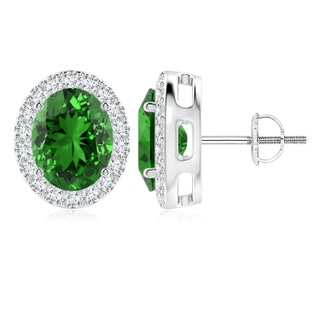 10x8mm Labgrown Lab-Grown Oval Emerald Studs with Diamond Halo in P950 Platinum
