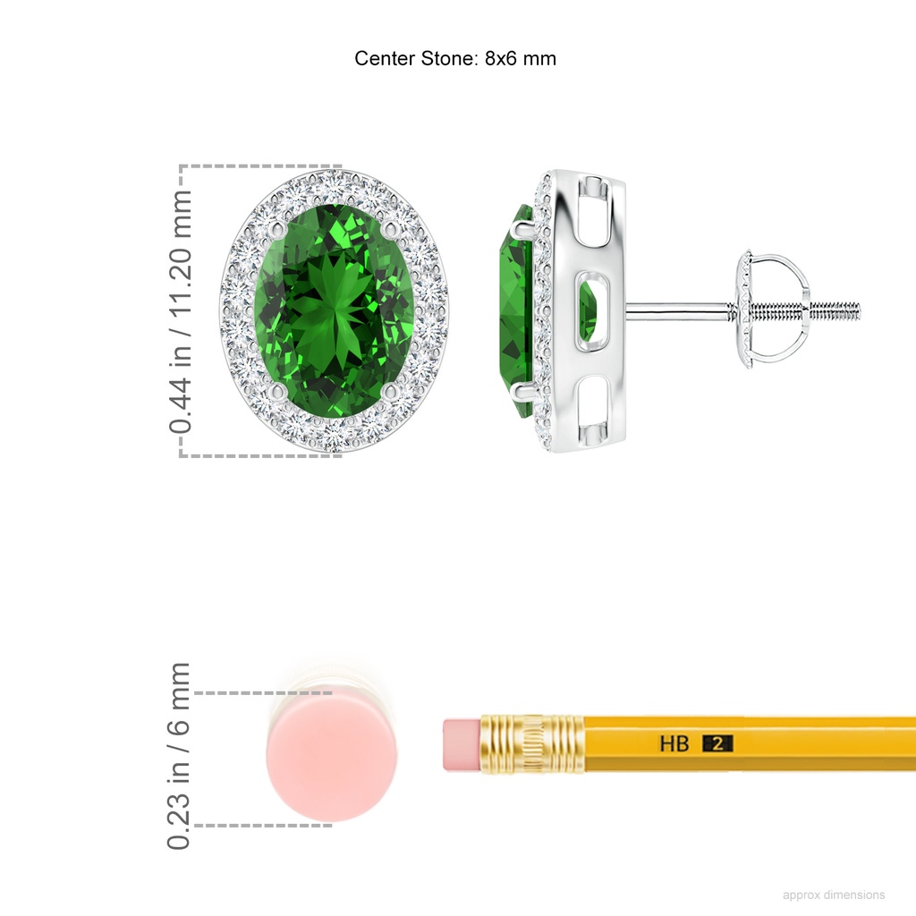 8x6mm Labgrown Lab-Grown Oval Emerald Studs with Diamond Halo in White Gold ruler