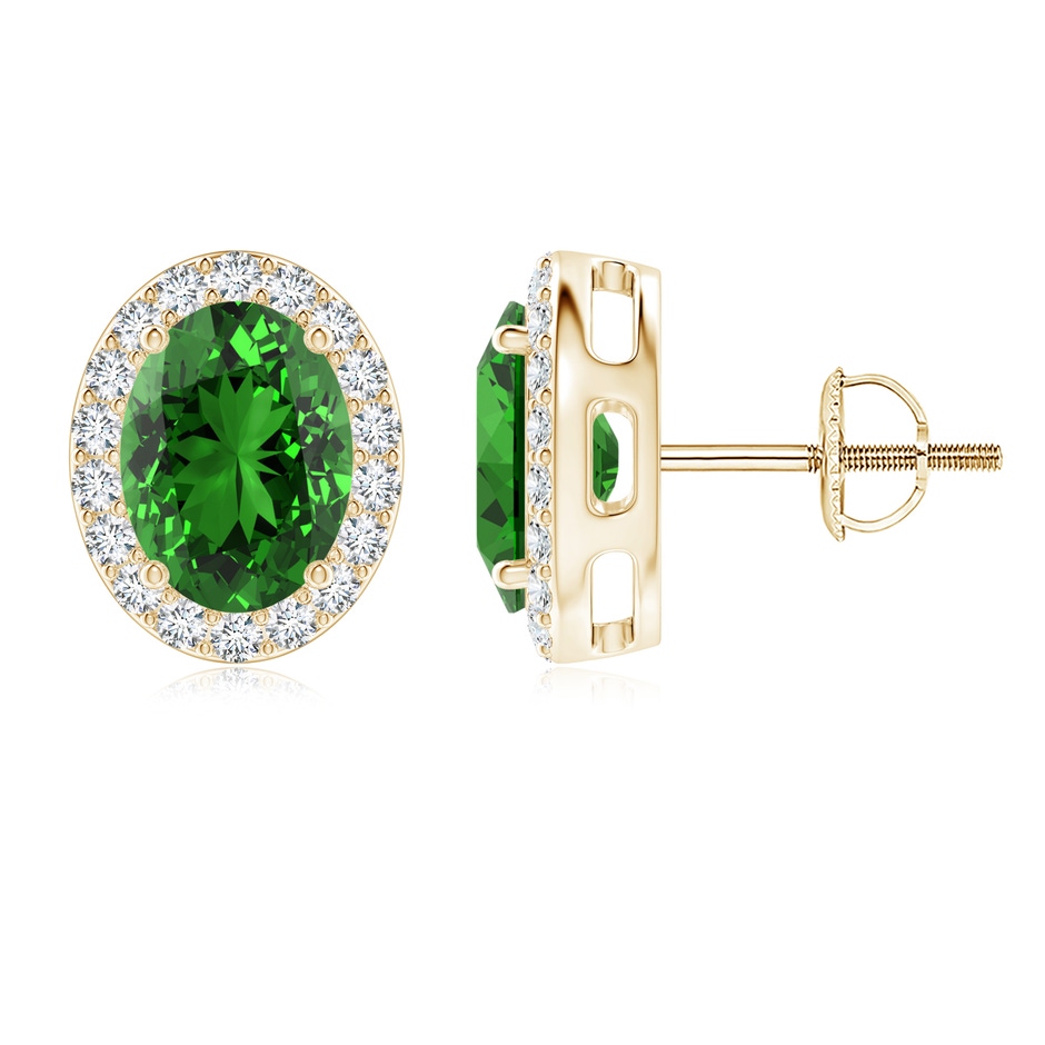 8x6mm Labgrown Lab-Grown Oval Emerald Studs with Diamond Halo in Yellow Gold 