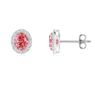 5x3mm Labgrown Oval Lab-Grown Fancy Intense Pink Diamond Studs with Halo in P950 Platinum