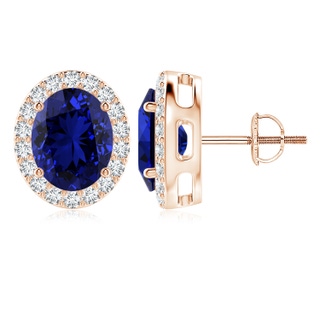 10x8mm Labgrown Lab-Grown Oval Blue Sapphire Studs with Lab Diamond Halo in 18K Rose Gold