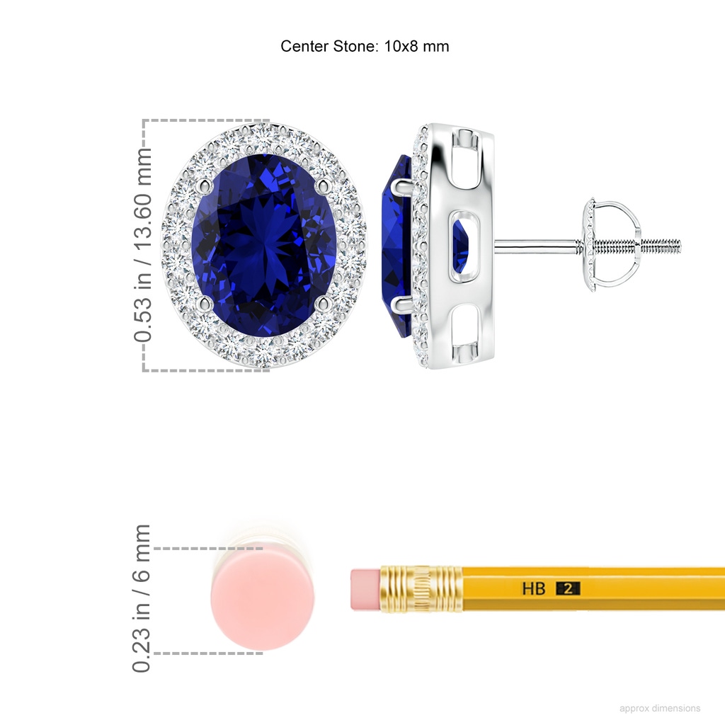 10x8mm Labgrown Lab-Grown Oval Blue Sapphire Studs with Diamond Halo in P950 Platinum ruler
