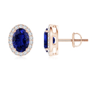 7x5mm Labgrown Lab-Grown Oval Blue Sapphire Studs with Lab Diamond Halo in 10K Rose Gold