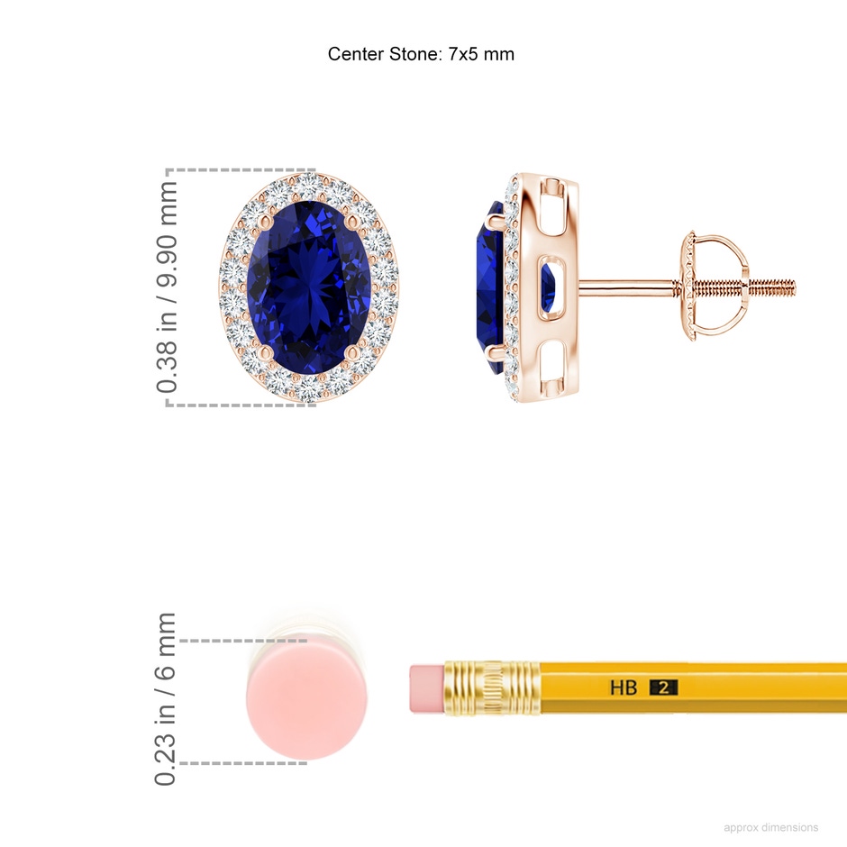 7x5mm Labgrown Lab-Grown Oval Blue Sapphire Studs with Lab Diamond Halo in 9K Rose Gold ruler