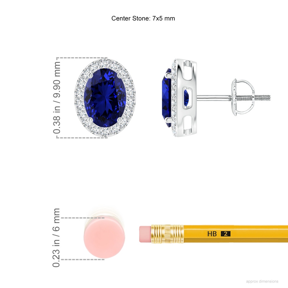 7x5mm Labgrown Lab-Grown Oval Blue Sapphire Studs with Lab Diamond Halo in White Gold ruler